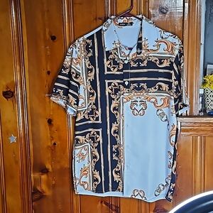 Mens M stylish black and gold buttom up